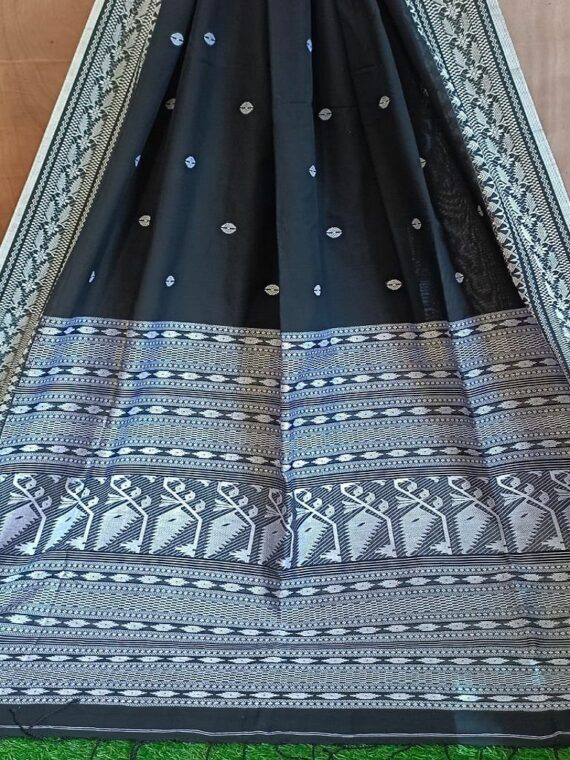 Attractive Black Mercerized Cotton Saree With Dhakai Jamdani_Weave14