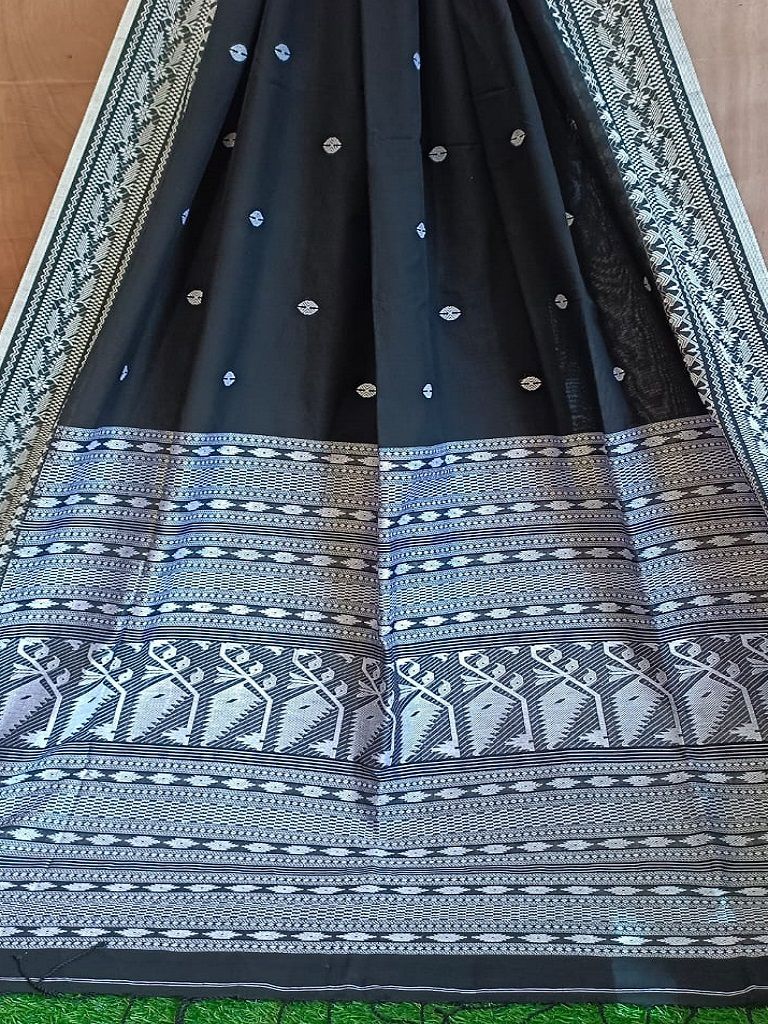 Attractive Black Mercerized Cotton Saree With Dhakai Jamdani_Weave14