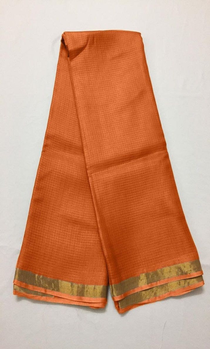 Divine Orange Tie Dye Minicheck Kota Silk Saree With Thin Borders