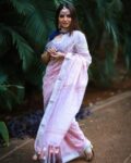 Elegant Pink Linen Silk Embroidery Saree With Silver Border 1