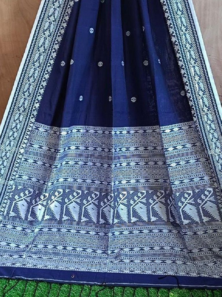 Impressive Royal Blue Mercerized Cotton Saree With Dhakai Jamdani Weave14