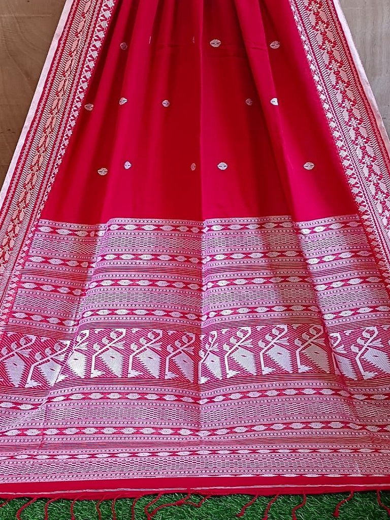 Ravishing Red Mercerized Cotton Saree With Dhakai Jamdani Weave14