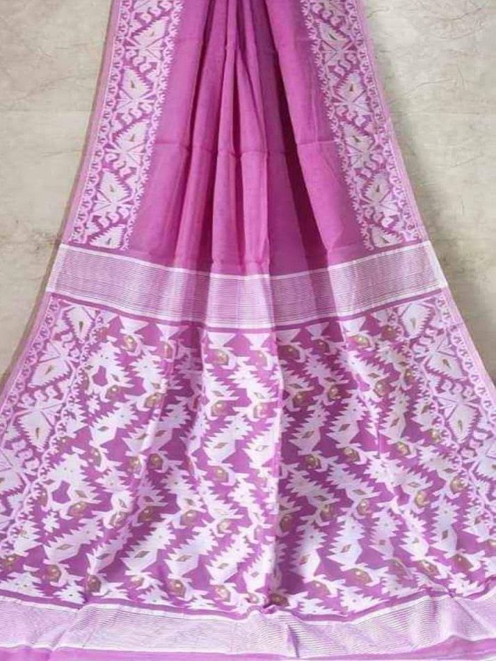 Marvellous Dark Pink Dhakai Jamdani Light Weight Cotton Silk Saree Without Blouse