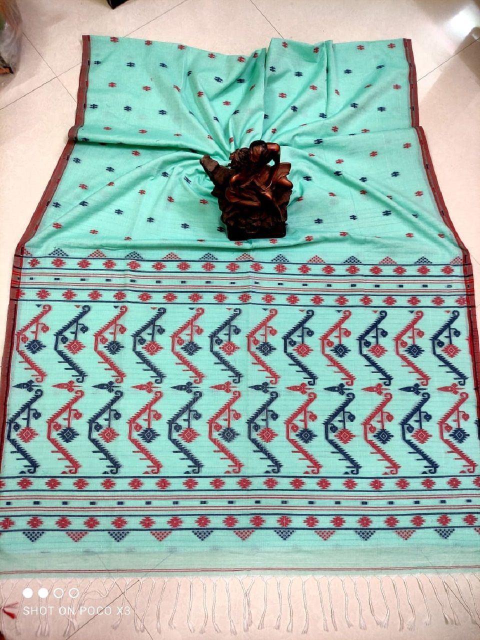 Aqua Blue Pure Cotton Saree With Beautifully Handwoven Pallu