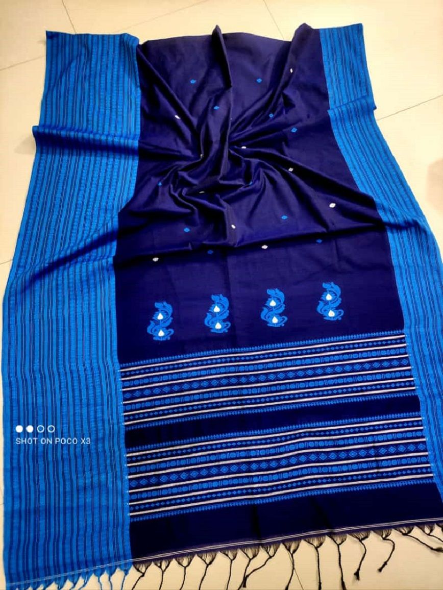 Awe-Inspiring Blue Violet Pure Cotton Handwoven Saree