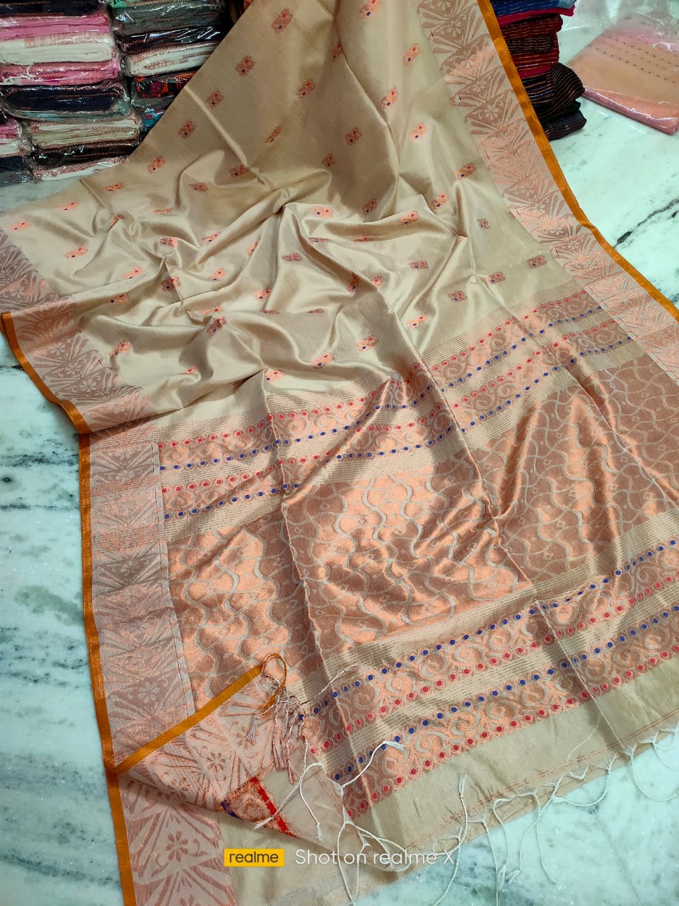 Beautiful Beige Intricately Handwoven Matka Cotton Silk Saree