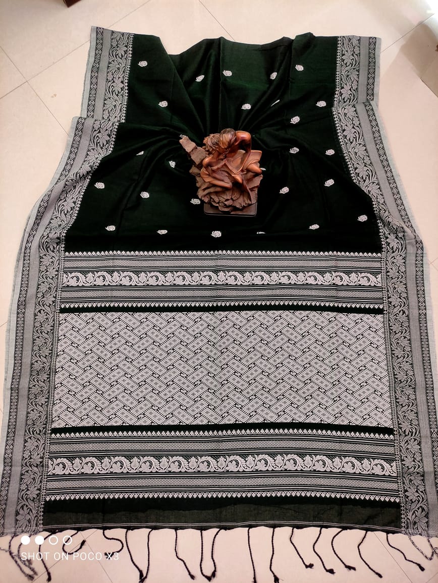 Black Intricately Handwoven Cotton Saree With Beautiful Pallu
