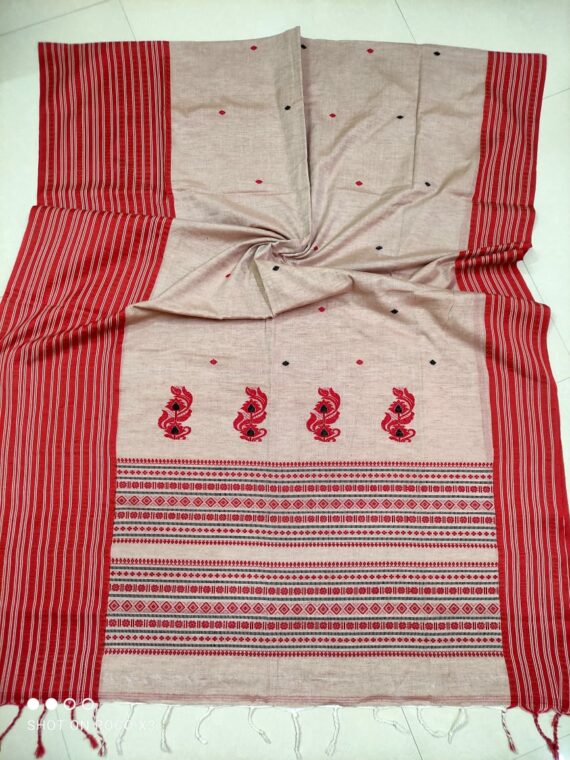 Blended Red White Black Pure Cotton Handwoven Saree