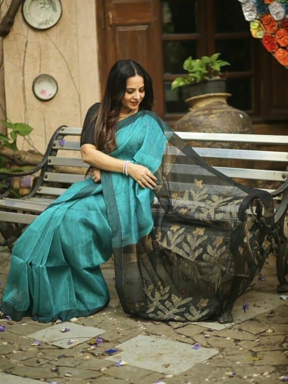 Blue Woven Design Silk Saree