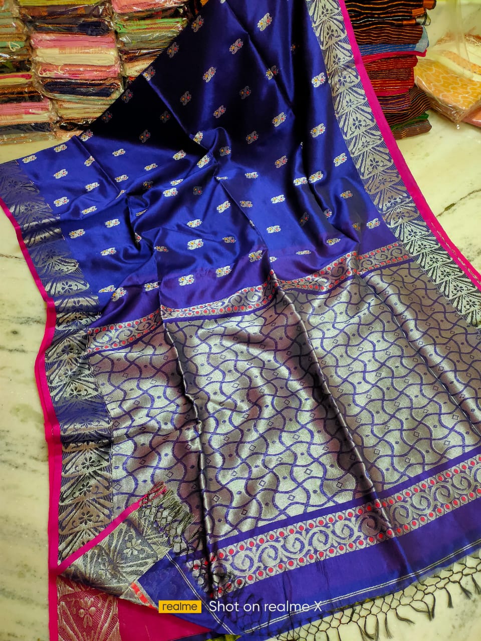 Deep Dark Blue Intricately Handwoven Matka Cotton Silk Saree