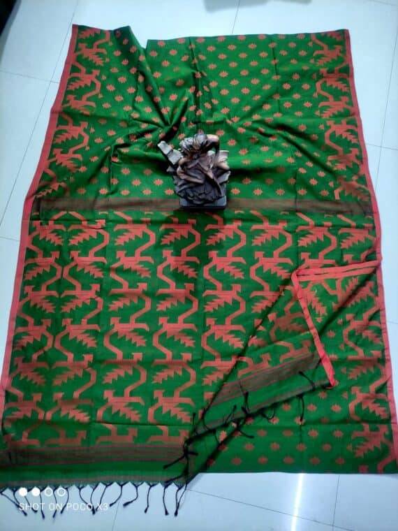 Green Cotton Handwoven Jamdani Saree
