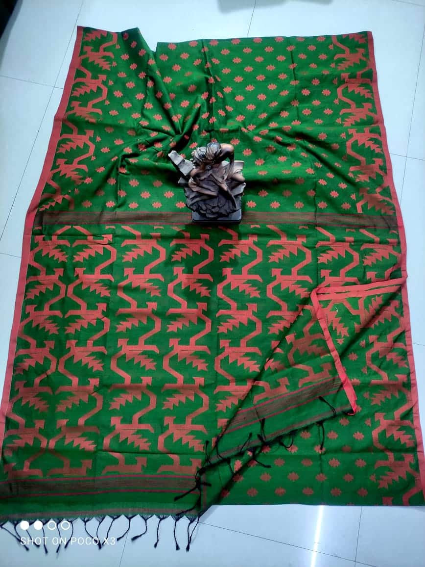 Green Cotton Handwoven Jamdani Saree