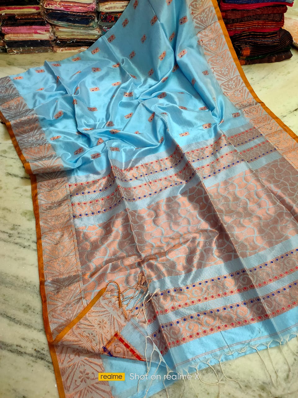 Lovely Sky Blue Intricately Handwoven Matka Cotton Silk Saree