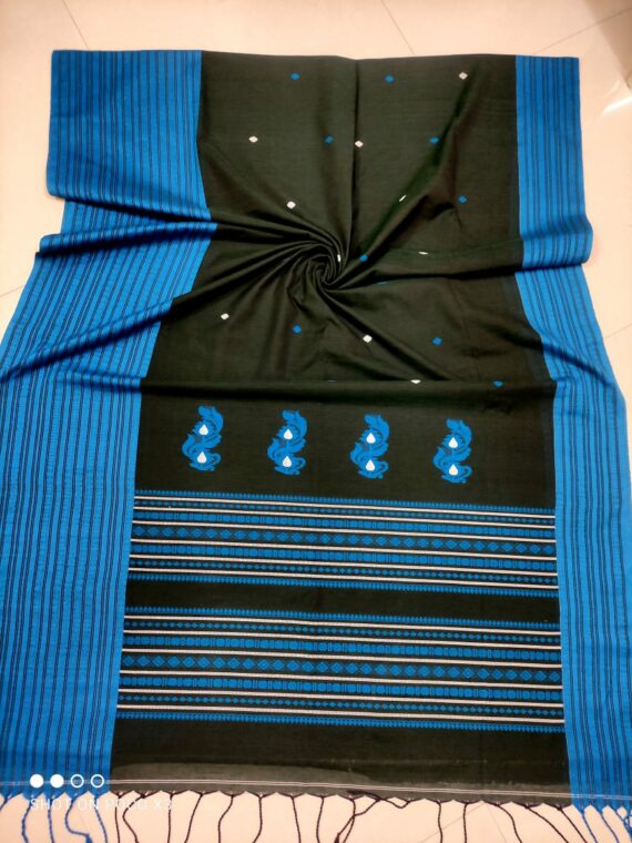 Mighty Blue Black Pure Cotton Handwoven Saree