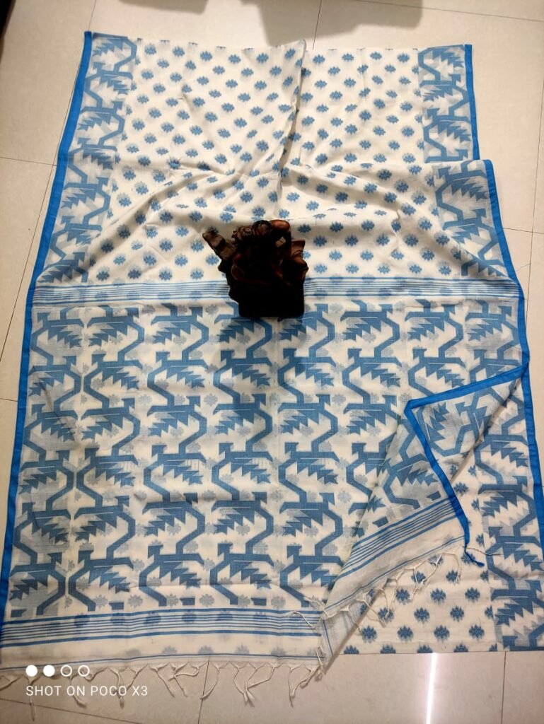 White - Handloom Cotton Phulia Jamdani Saree main image 0