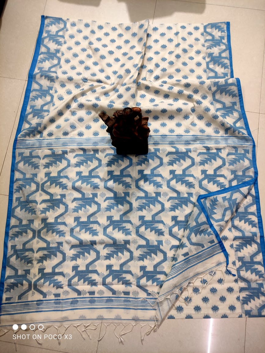 Peaceful White Cotton Handwoven Jamdani Saree