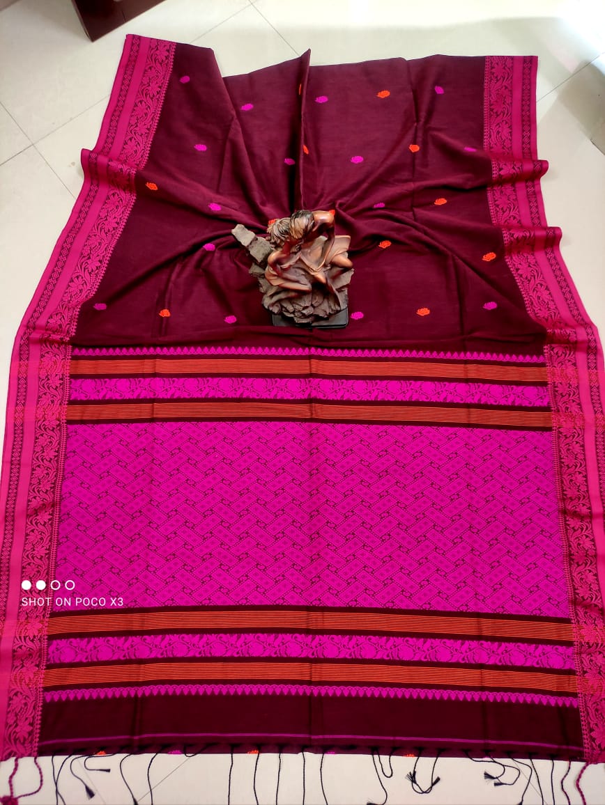 Pinkish Brown Intricately Handwoven Cotton Saree With Beautiful Pallu