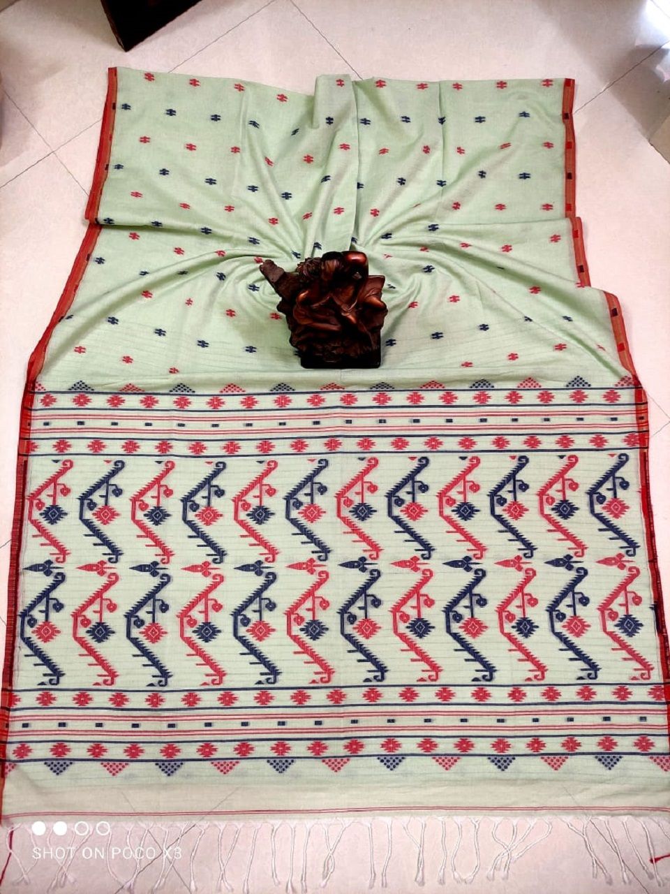 Pista Green Pure Cotton Saree With Beautifully Handwoven Pallu