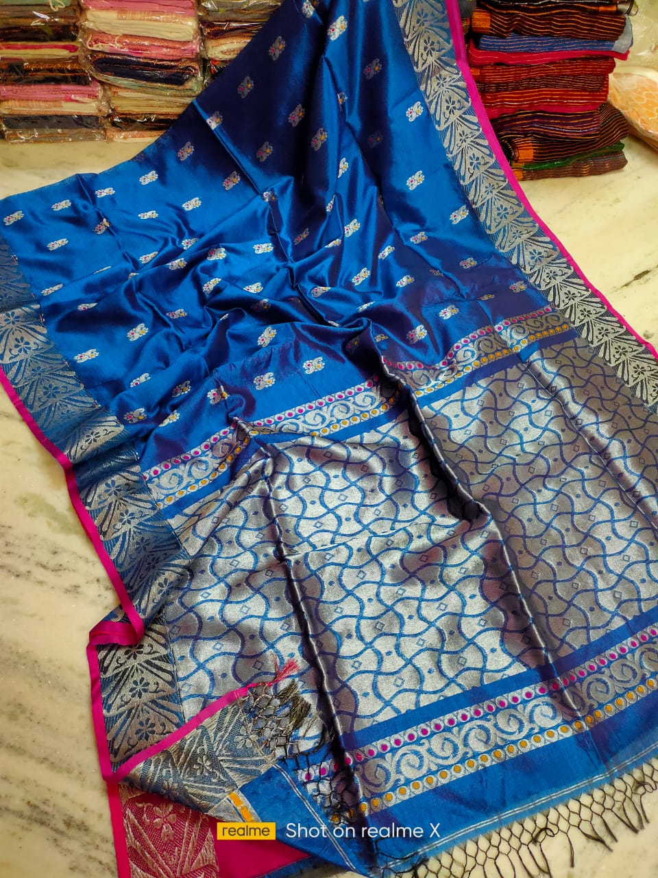 Royal Blue Intricately Handwoven Matka Cotton Silk Saree