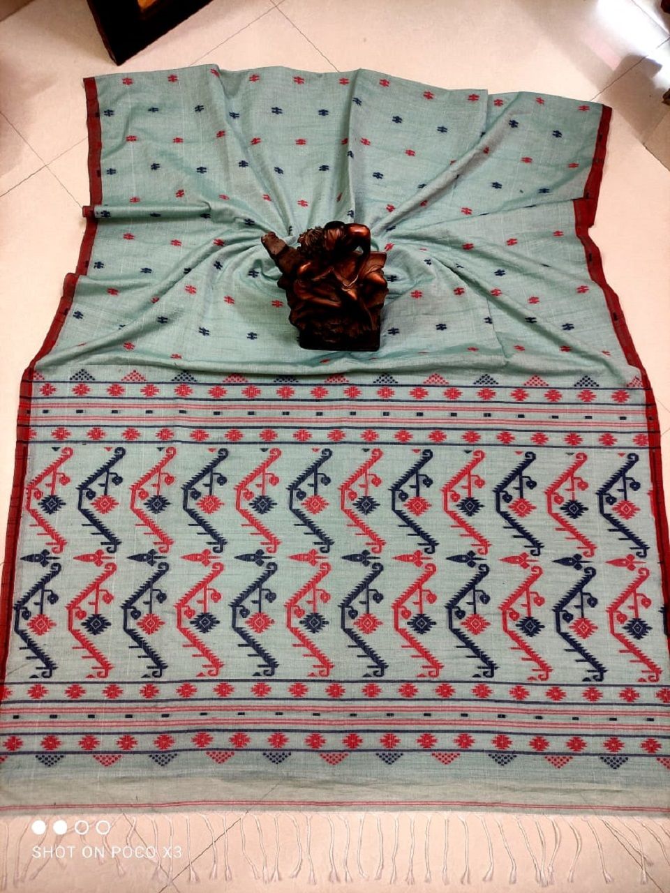 Sea Green Pure Cotton Saree With Beautifully Handwoven Pallu