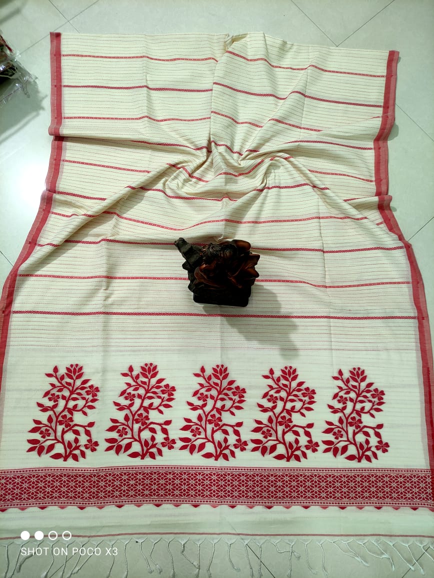 Tint Of Green Stripe Pattern Handwoven Cotton Saree