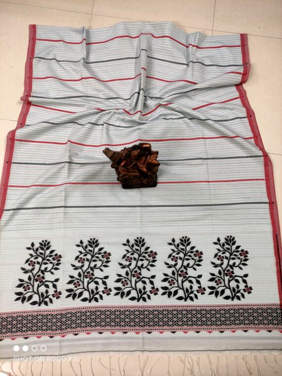 Ultra Fine Grey Stripe Pattern Handwoven Cotton Saree