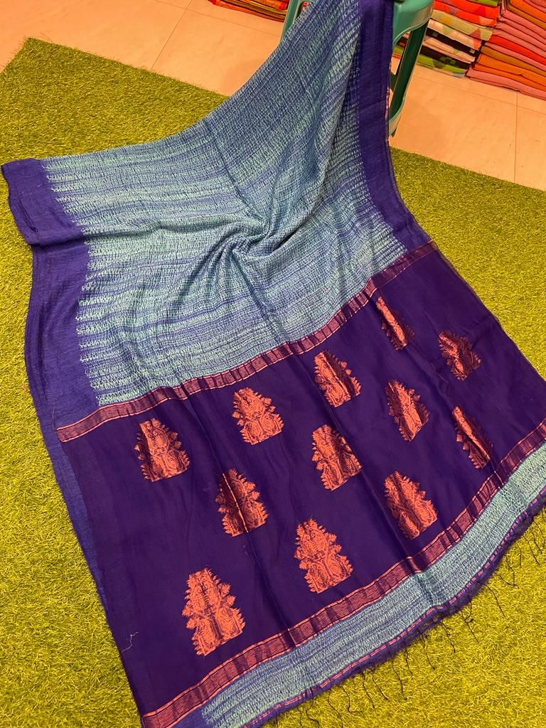 Unique Blue Violet Resham Matka Silk Shibori Design Saree