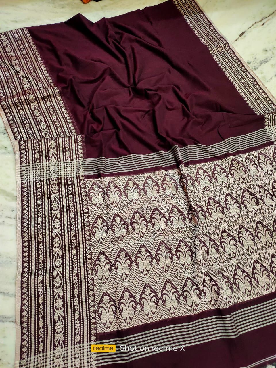Mesmerizing Maroon White Fusion Cotton Saree With Big Borders