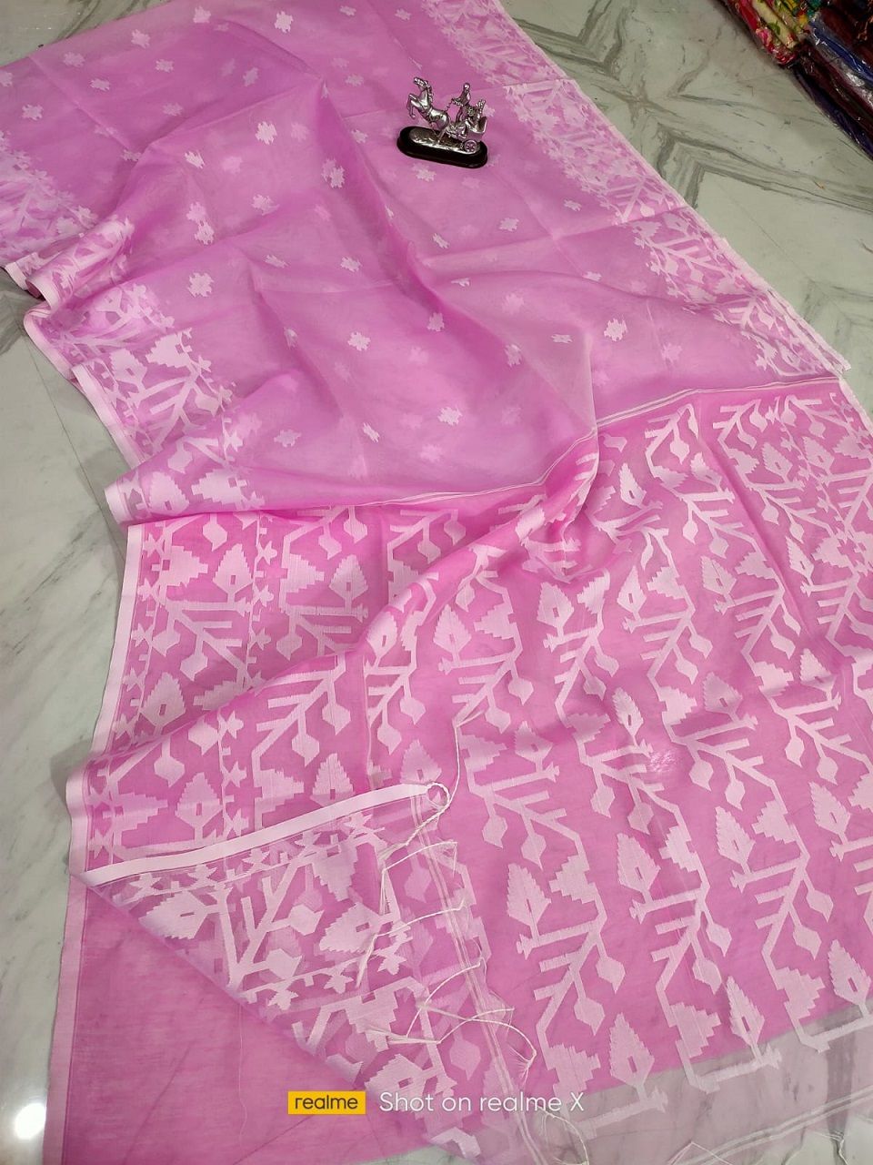 Adorable Pink Pure Resham Muslin Silk Jamdani Saree