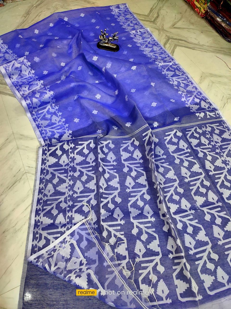 Attractive Violet Blue Pure Resham Muslin Silk Jamdani Saree