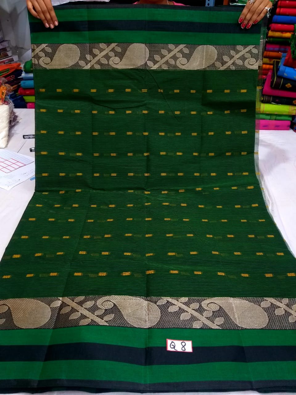 Awesome Green Bengal Tant Handloom Cotton Saree Without Blouse