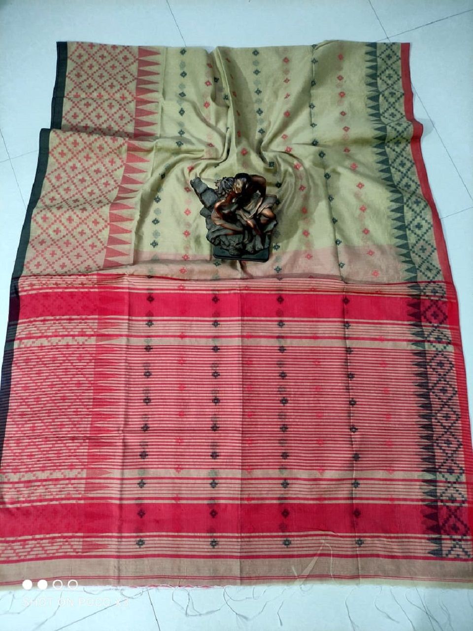 Beige Cotton Silk Saree With Butti Weave And Temple Border