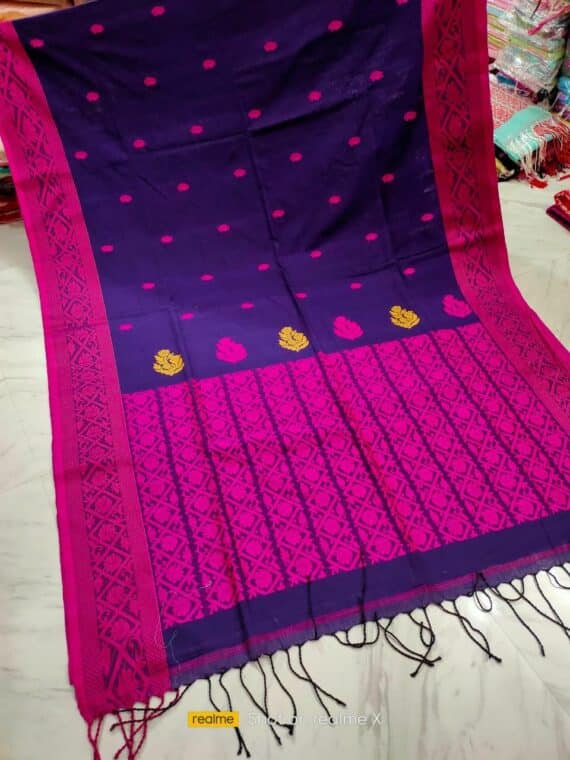 Classic Violet Pink Cotton Jamdani Handloom Saree