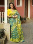 Mesmerizing Yellow Teal Blue Soft Dhakai Jamdani Saree