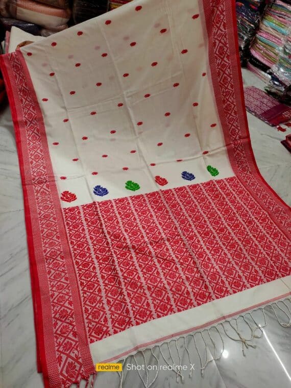Peaceful White Cotton Jamdani Handloom Saree