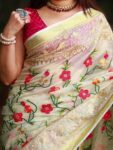 Pleasing White Resham Muslin Pure Silk Saree With Blouse Embroidery20