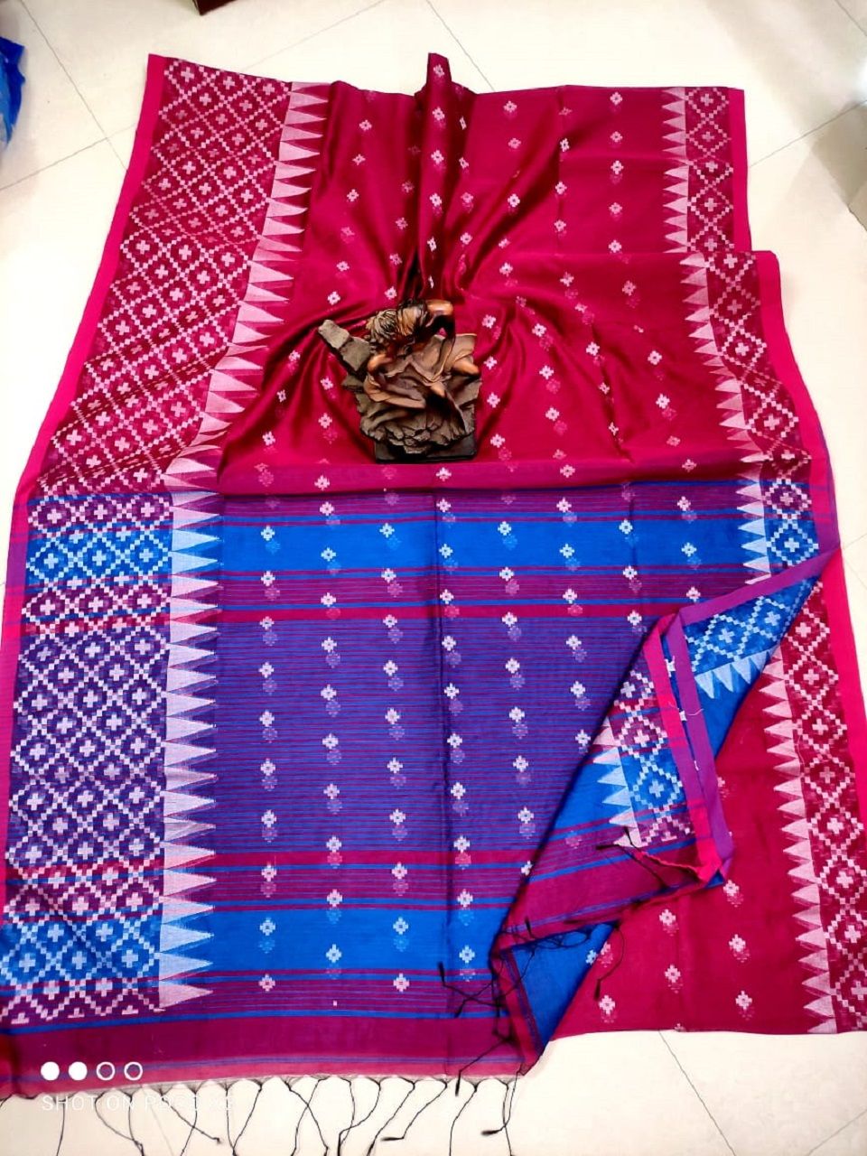 Red Cotton Silk Saree With Butti Weave And Temple Border