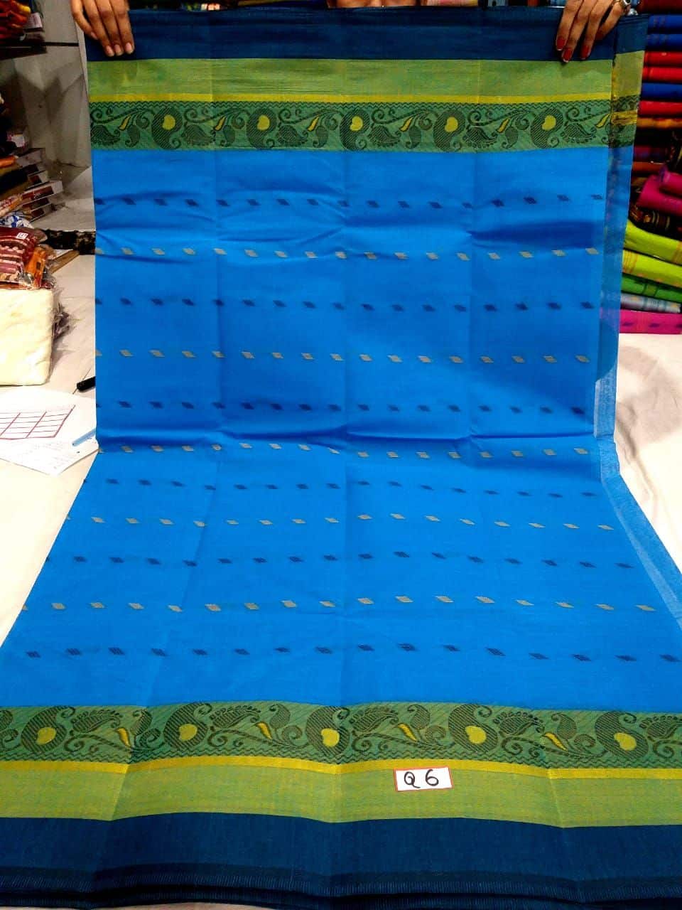 Refreshing Blue Bengal Tant Handloom Cotton Saree Without Blouse