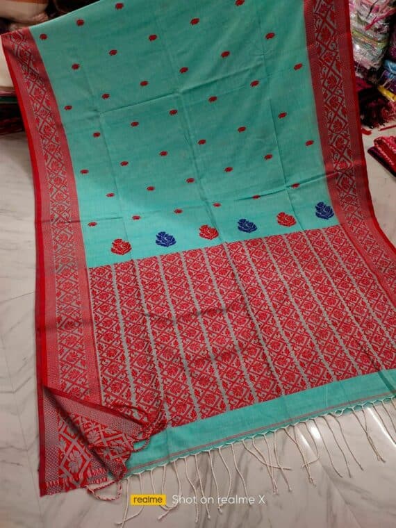 Serene Aqua Blue Cotton Jamdani Handloom Saree