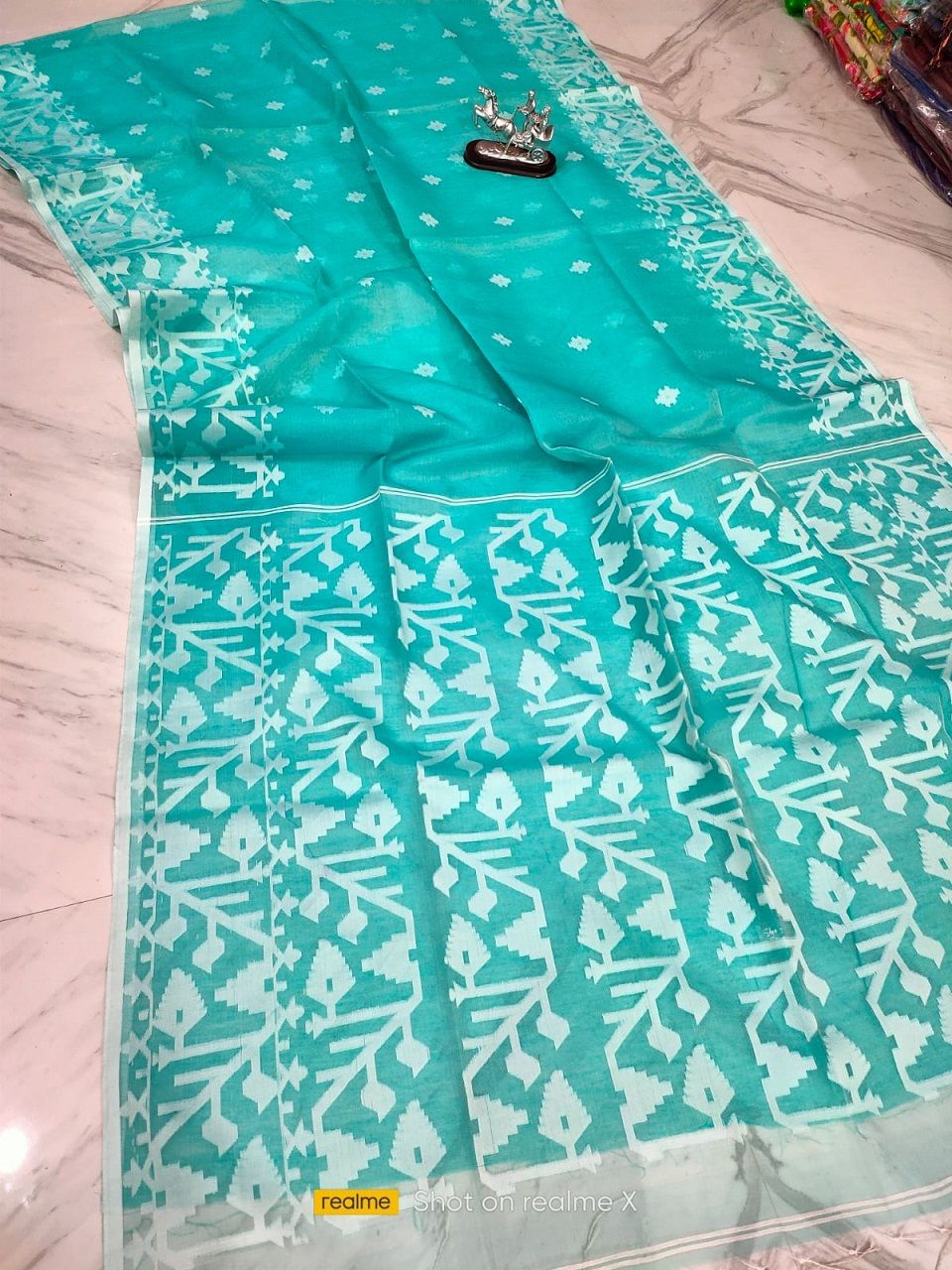 Serene Sea Green Pure Resham Muslin Silk Jamdani Saree