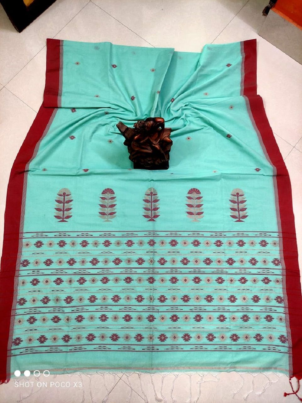 Turquoise Blue Exclusive Top Quality Pure Mercerized Cotton Saree