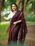 Mesmerizing Maroon Korat Jamdani Linen Saree5