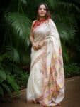 Divine OffWhite Linen Handwoven Jamdani Saree With Thin Borders