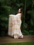 Divine OffWhite Linen Handwoven Jamdani Saree With Thin Borders