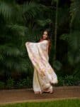 Divine OffWhite Linen Handwoven Jamdani Saree With Thin Borders