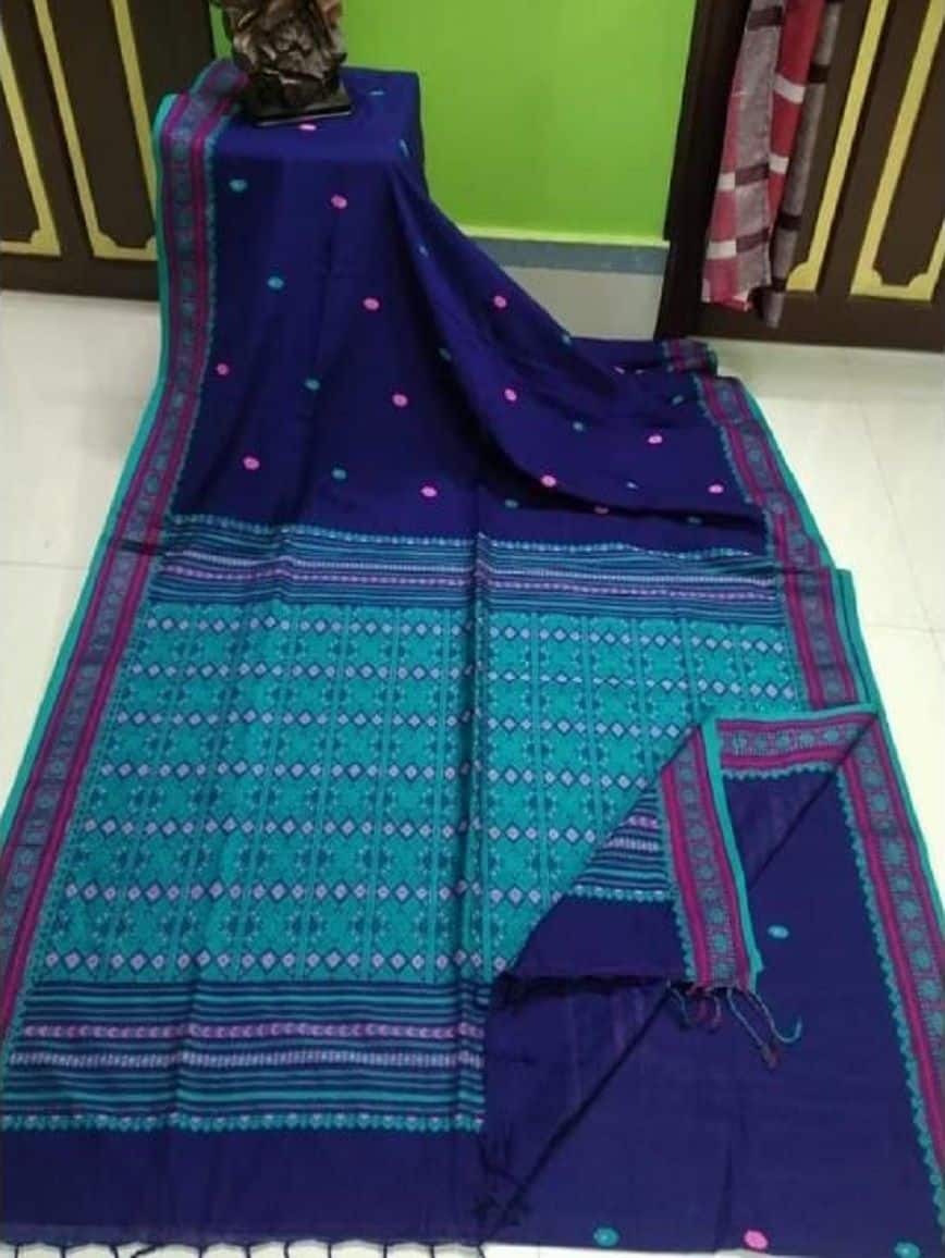 Gorgeous Blue Tone Assam Mekhela Handwoven Cotton Saree