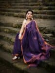 Purple Love Butterfly Design Handwoven Linen Saree