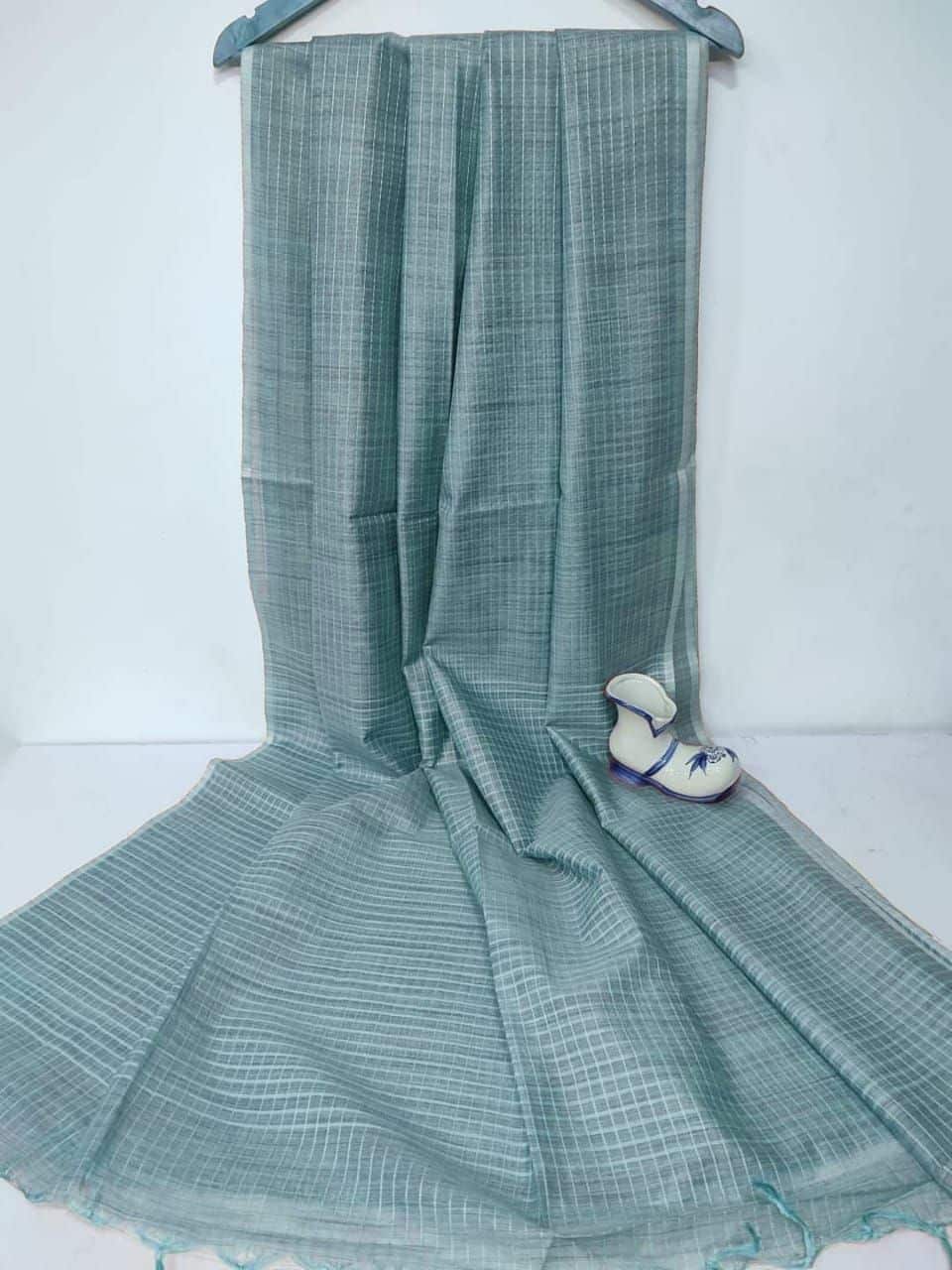 Beautiful Bluish Grey Light Weight Office Wear Jute Kota Silk Saree