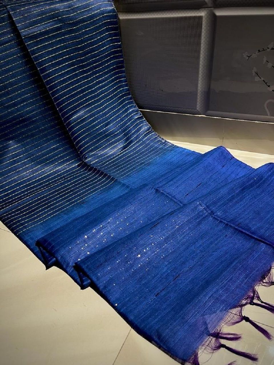 Gorgeous Dark Blue Blend Zari Stripe Kota Silk Saree