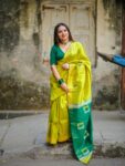 Mighty Yellow Green Pure Tussar Dupion Raw Silk Handwoven Saree